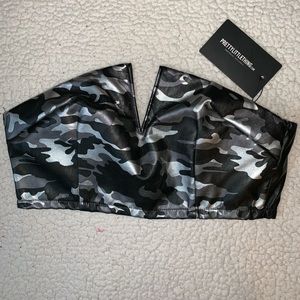 PrettyLittleThing Leather Camo Tube Top
